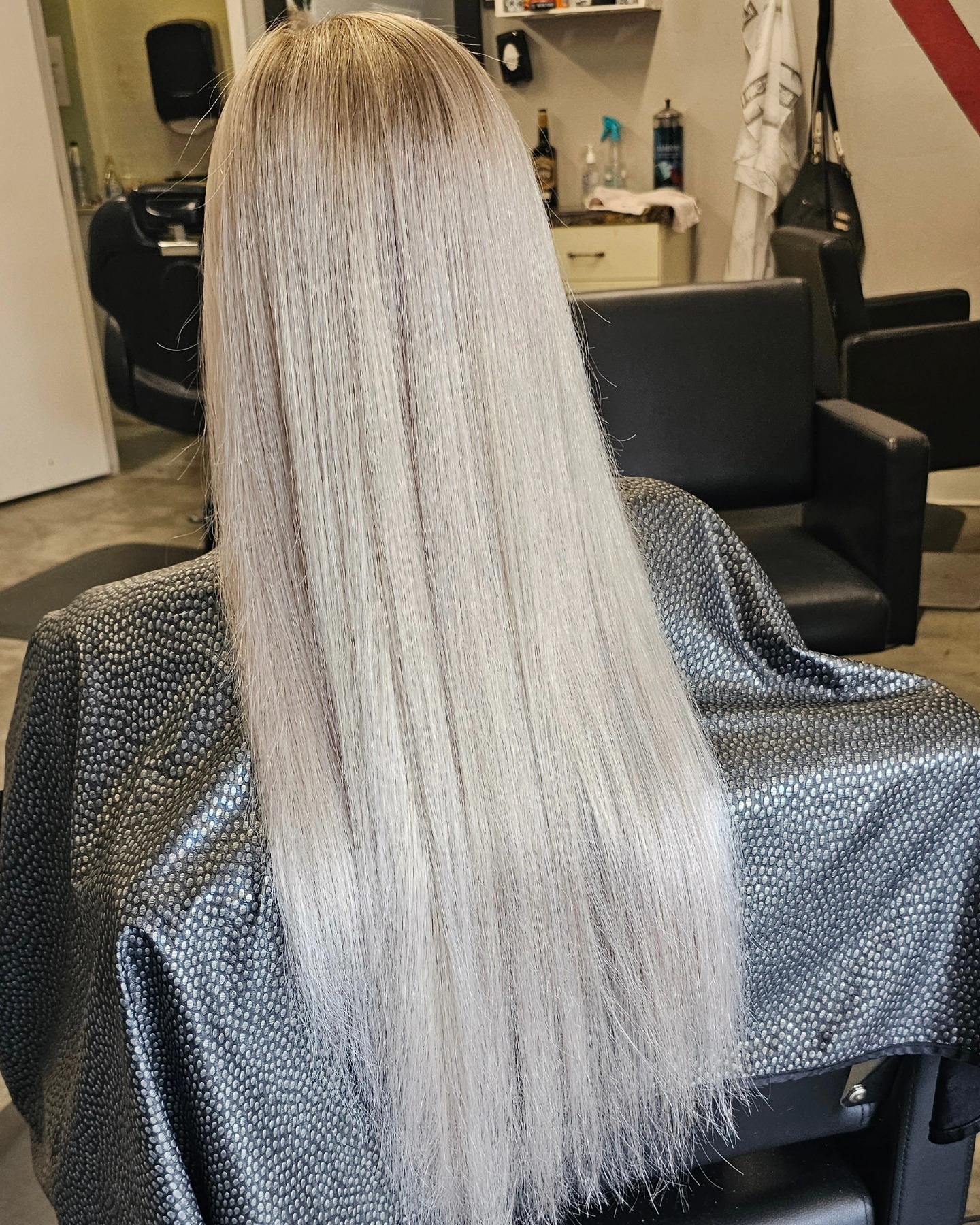 Silver platinum custom color, long and sleek.